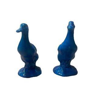 Vintage Chinese Turquoise Ceramic Ducks Set of 2
